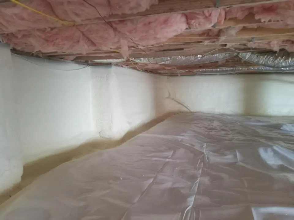 Crawl space encapsulation with closed-cell spray foam for Storm Damage Roof Repair in Nottingham
